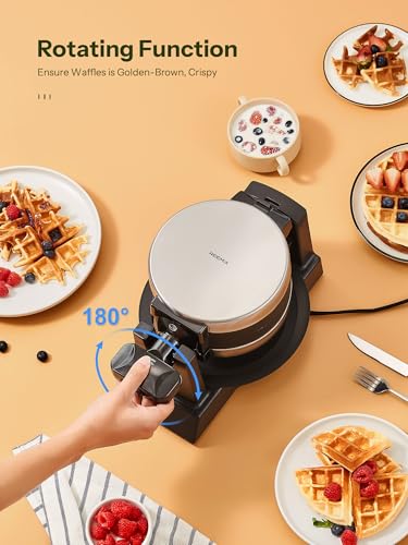 Double Belgian Waffle Maker 180°Flip Nonstick Stainless Steel Y855259