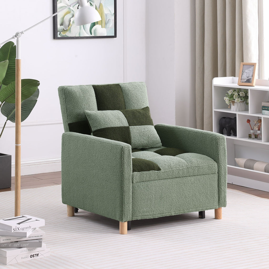 Convertible Sleeper Sofa Chair Bed with Pillow Teddy Fabric O687