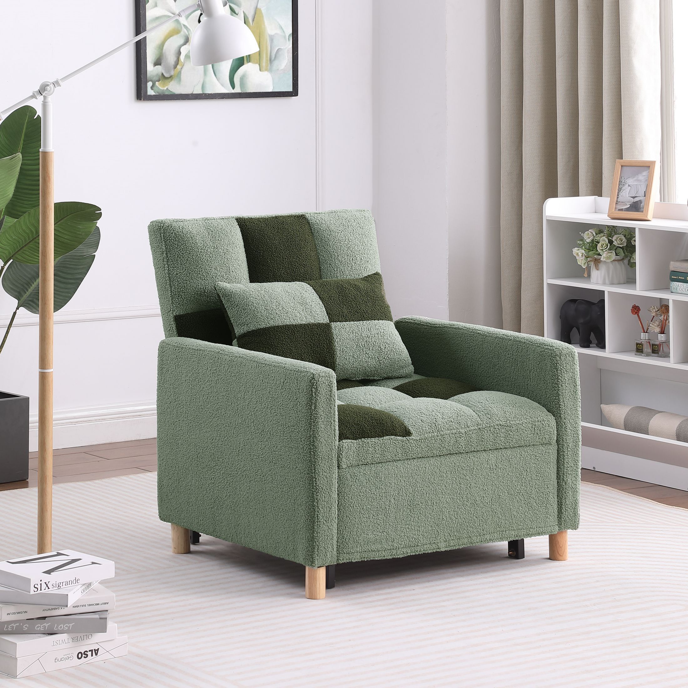 Convertible Sleeper Sofa Chair Bed with Pillow Teddy Fabric O687