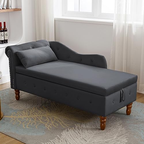 Black Velvet Chaise Lounge with Storage and Pillow X15231