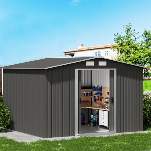 Gray Metal Outdoor Storage Shed with Double Sliding Door L759