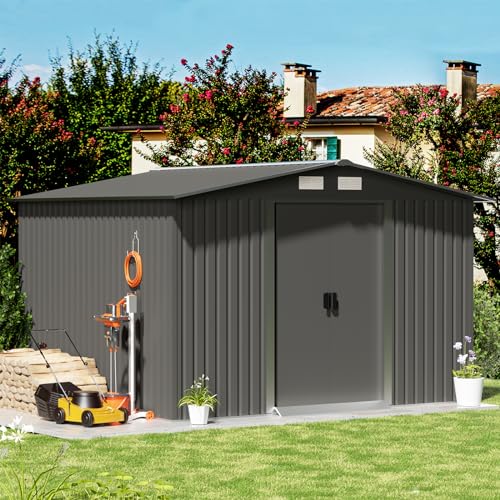 Gray Metal Outdoor Storage Shed with Double Sliding Door L759