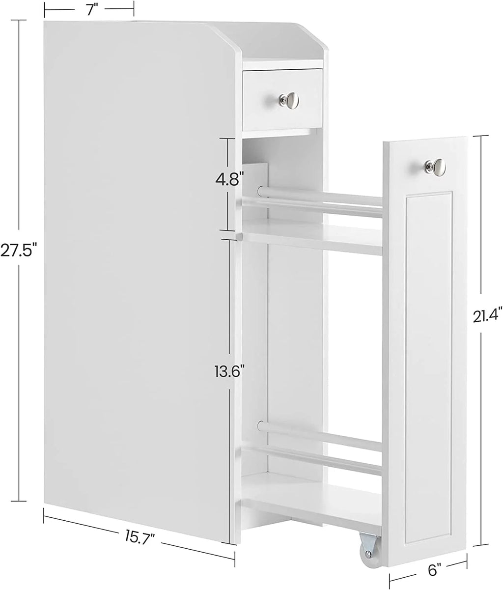 White Slim Bathroom Storage Cabinet with Slide Out Drawers T7001