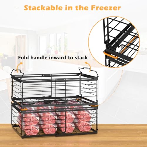 2 Pack Expandable Metal Freezer Organizer Bins with Handle E98535