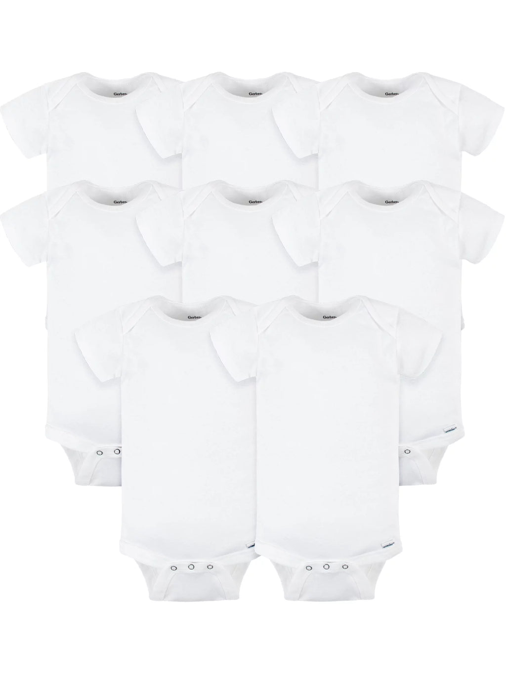 White Cotton Rib Short Sleeve Bodysuits, 8-Pack Q82436
