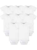 White Cotton Rib Short Sleeve Bodysuits, 8-Pack Q82436