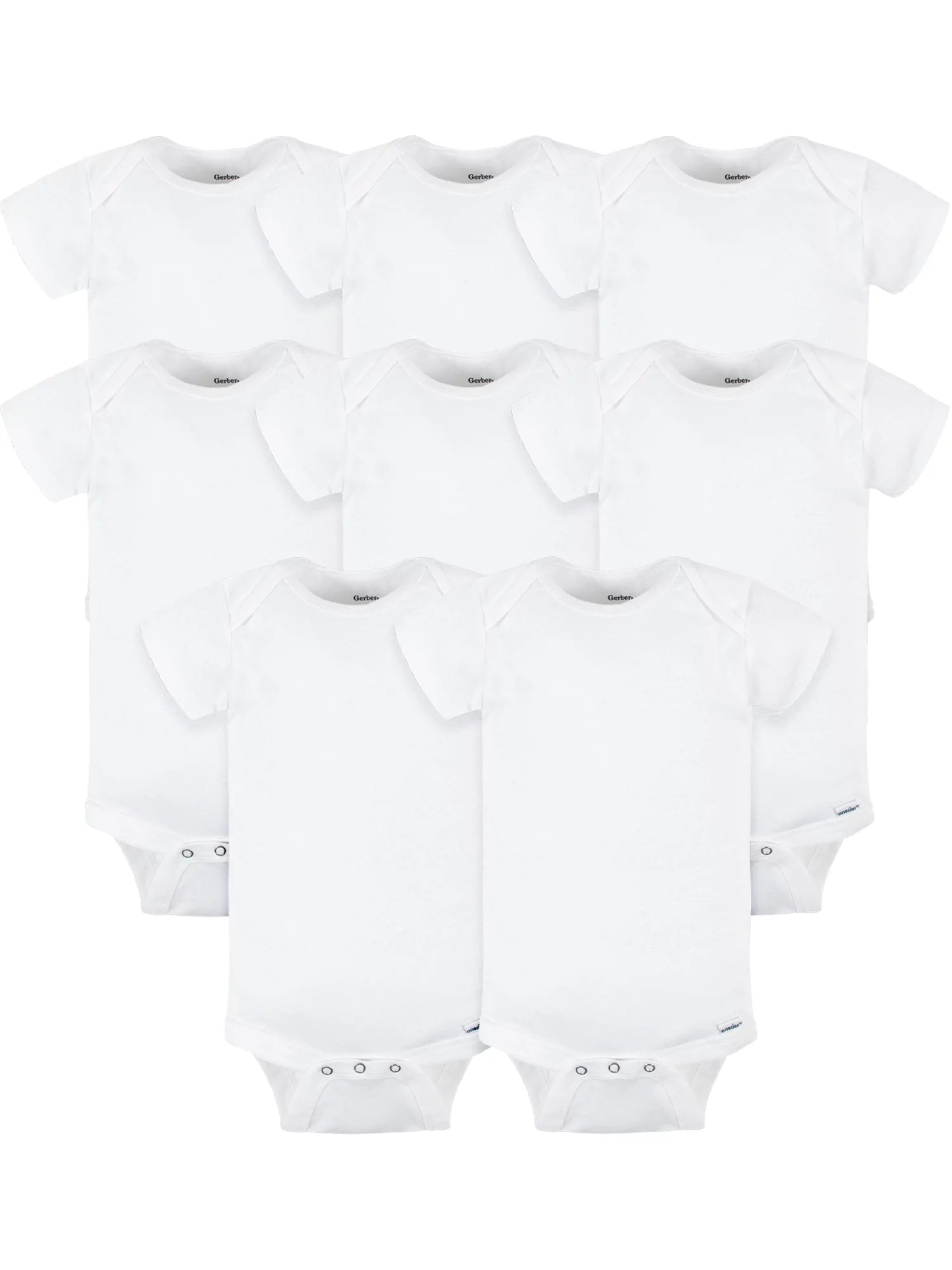 White Cotton Rib Short Sleeve Bodysuits, 8-Pack Q82436