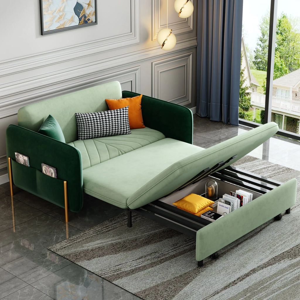Green Velvet Convertible Sleeper Sofa X17530