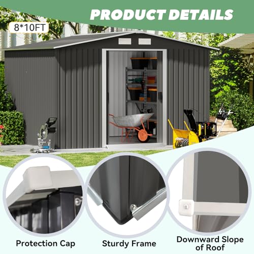 Gray Metal Outdoor Storage Shed with Double Sliding Door L759