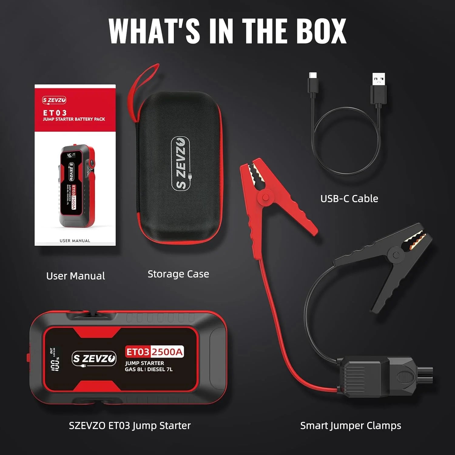 2500A 74Wh Portable 12V Car Jump Starter with LCD Display and LED Light B877