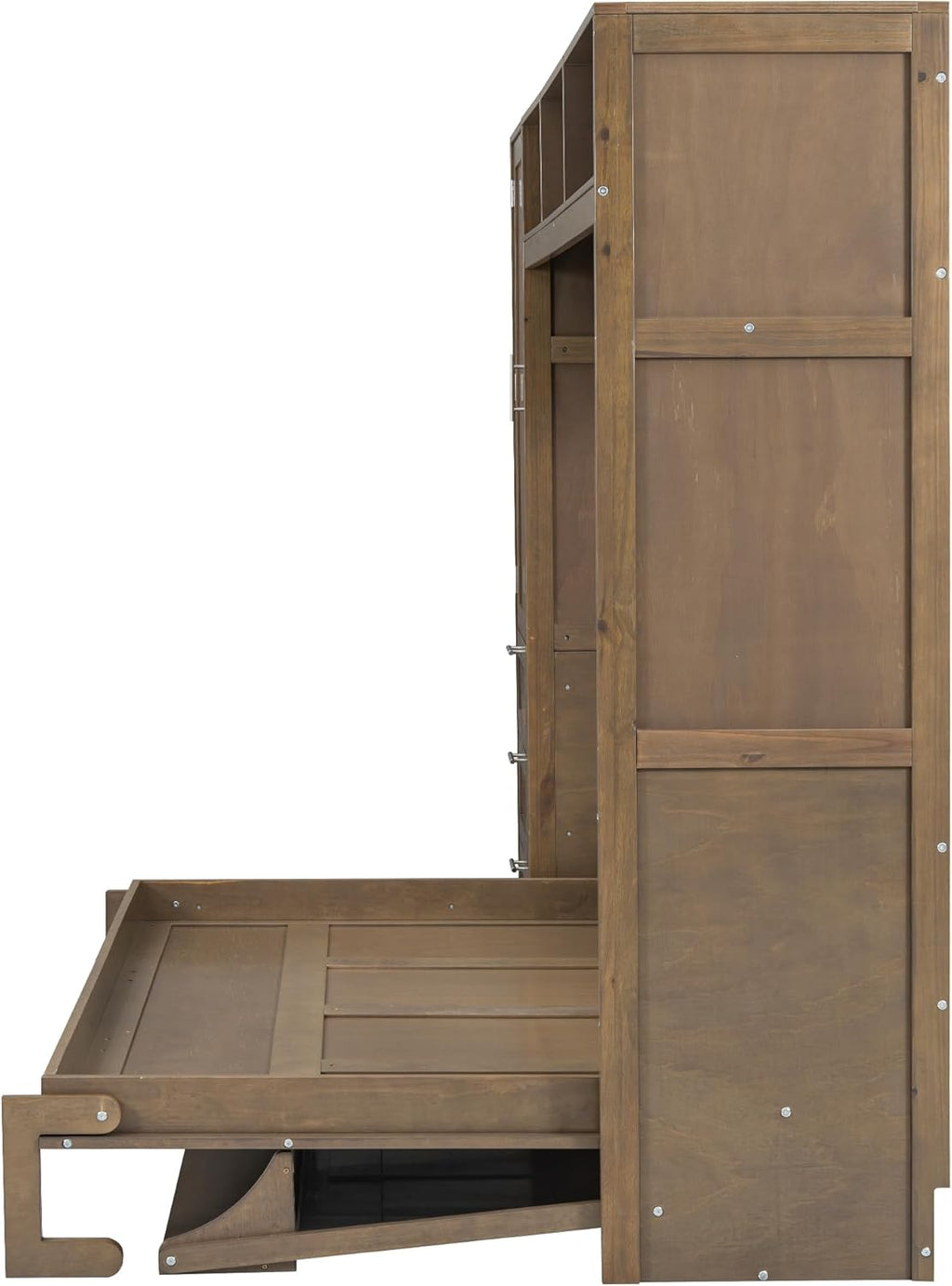 Full Size Murphy Bed Frame with Wardrobe, 3 Drawers and Open Shelves T428
