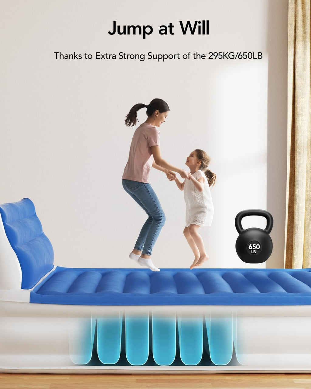15" Blue Full Size Air Mattress with Built in Pump I834
