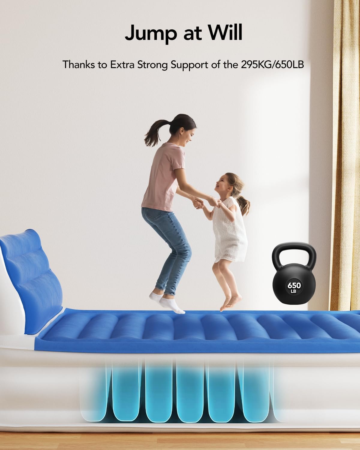 15" Blue Full Size Air Mattress with Built in Pump I834