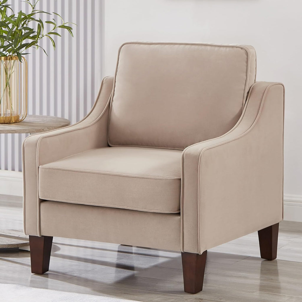 Taupe Velvet Accent Chair with Wooden Legs O731711