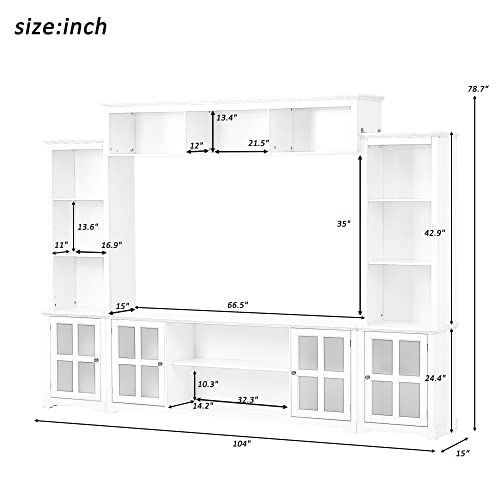 White TV Stand with Storage Bridge and Glass Door Cabinet X2391