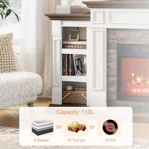 Electric Fireplace with Mantel, TV Stand, Realistic Stacked Stone Surround with Remote Control A93550