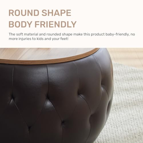 Velvet Round Storage Ottoman with Wooden Lid P118958