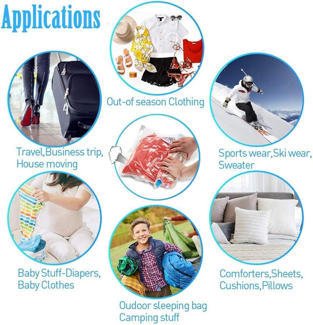 12 Pack Roll Up Reusable Vacuum Storage Bags (Jumbo×4, Large×4, Small×4) V70310