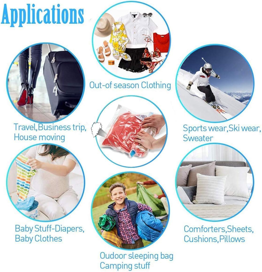 12 Pack Roll Up Reusable Vacuum Storage Bags (Jumbo×4, Large×4, Small×4) V70310