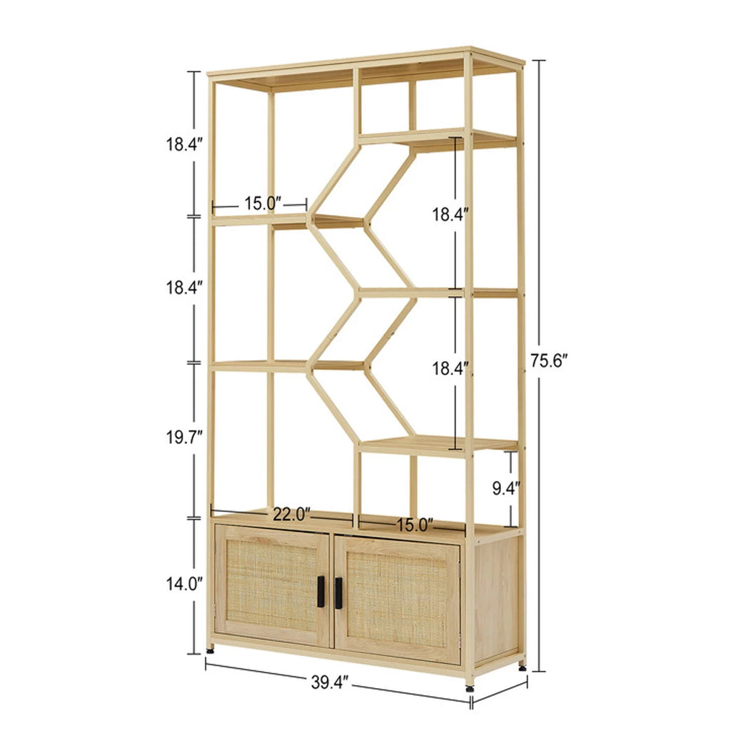 7 Tiers Rattan Bookcase with Doors O285331