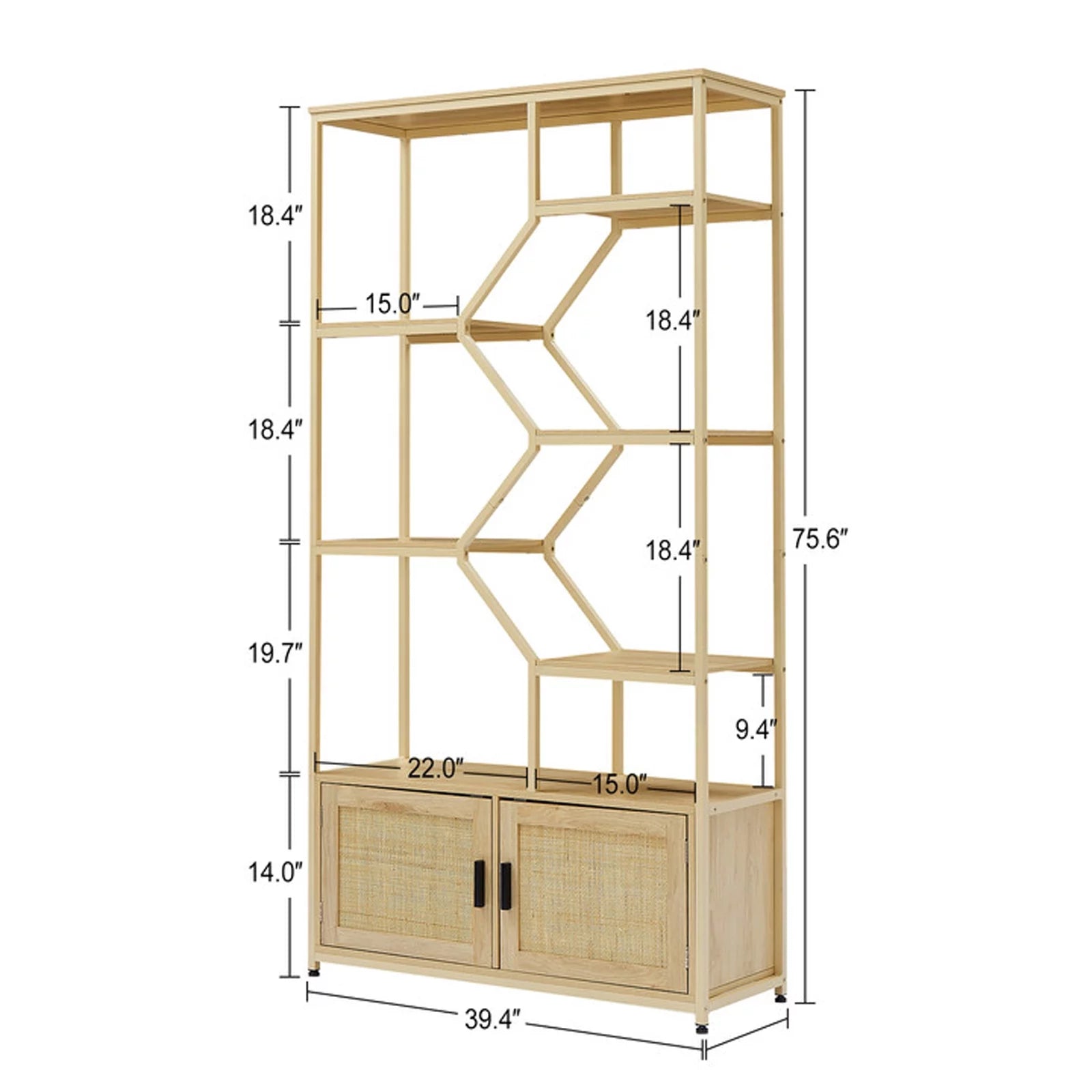 7 Tiers Rattan Bookcase with Doors O285331