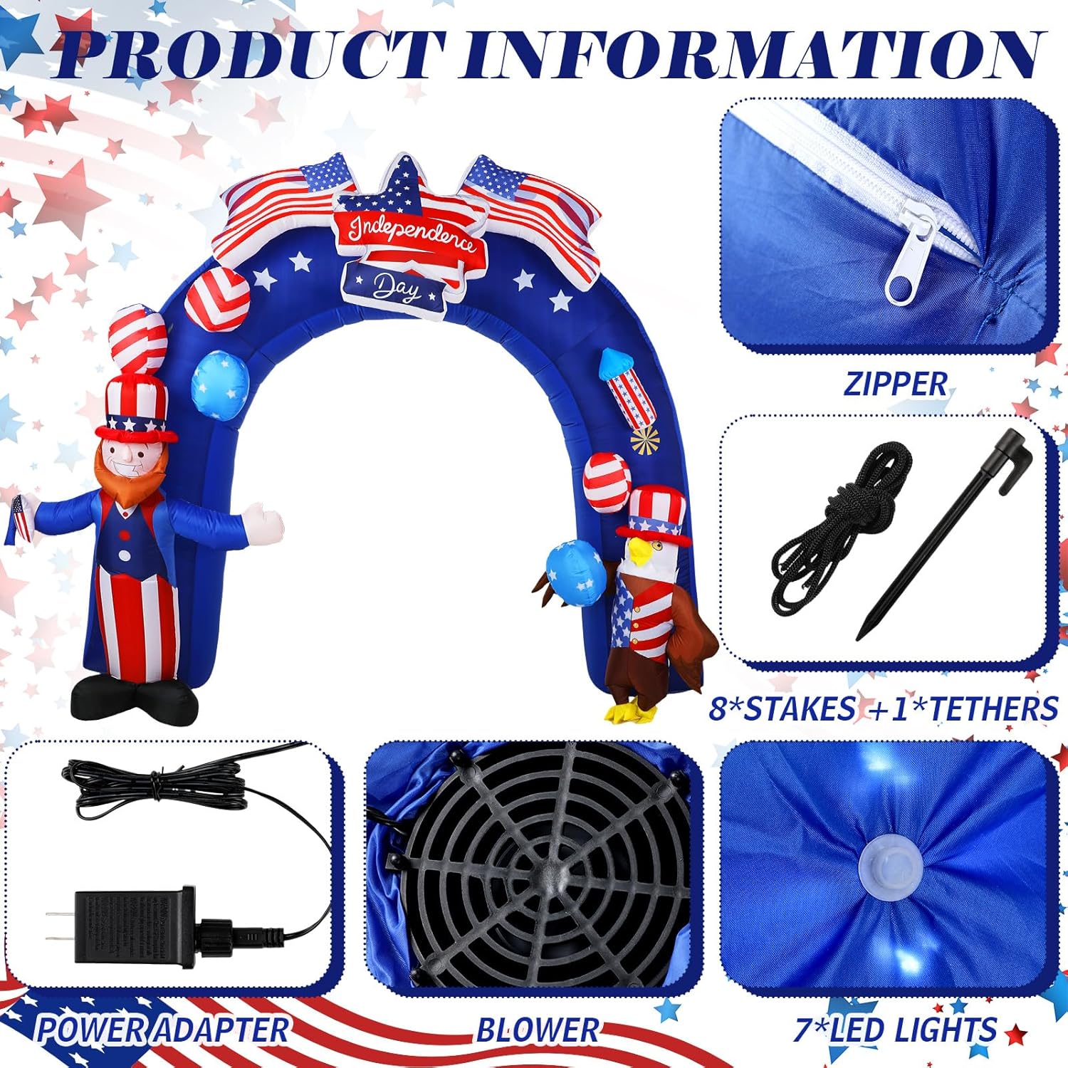 8Ft Inflatable Arch American Flag Patriotic Outdoor Decor C391669