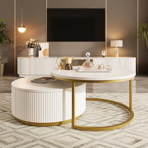 Round Nesting Coffee Table Set of 2 with Drawers W586060