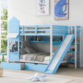 Gray Solid Wood Twin Over Twin Bunk Bed with Stairs and Slide B3312