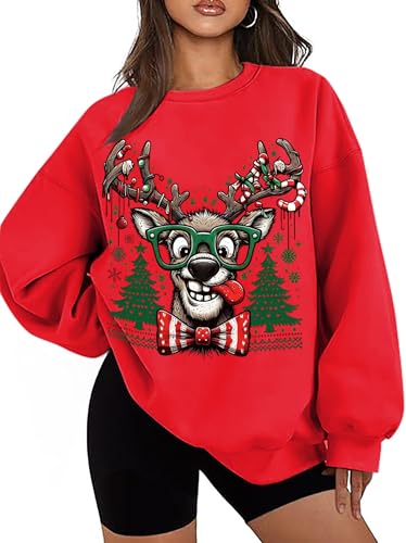 Oversized Reindeer Graphic Sweatshirts T763