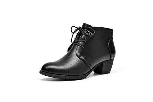 Women's Ankle Boots Lace-up Round Toe Low Heel Booties with Side Zipper S9362