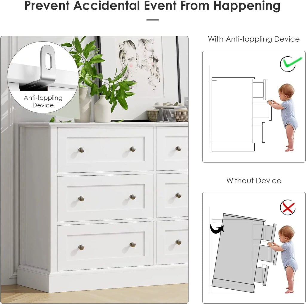 White 6 Drawer Double Dresser X7894