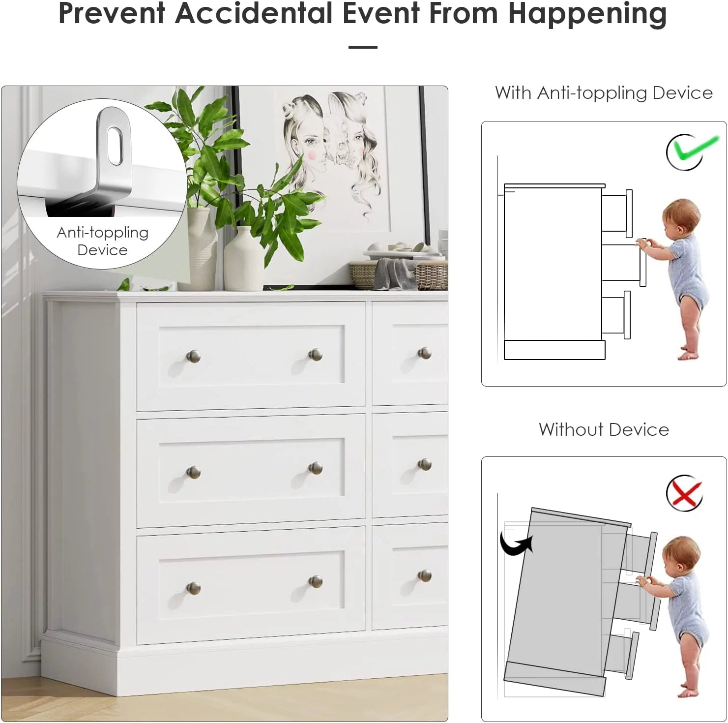 White 6 Drawer Double Dresser X7894