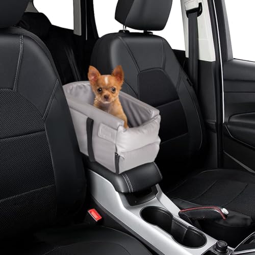 Small Dog Car Seat Center Console, Waterproof Grey Leather Pet Booster X62758