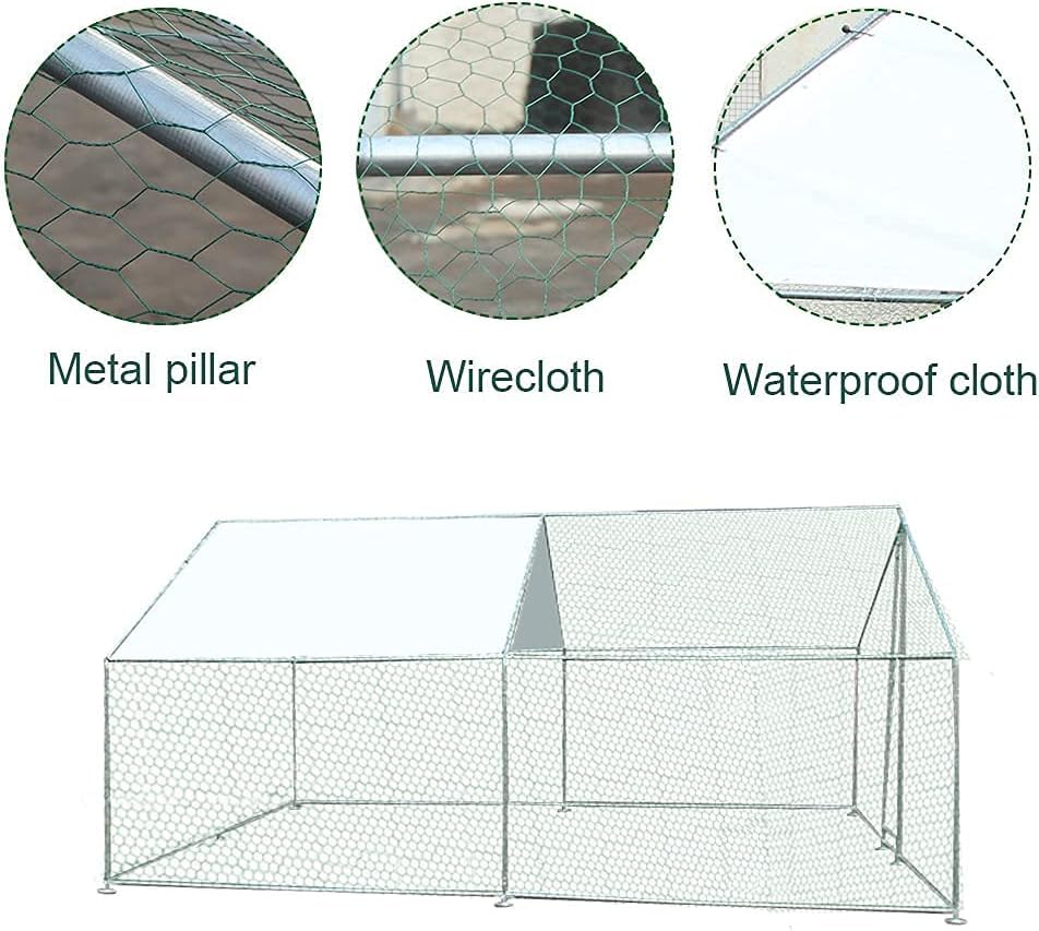 Metal Chicken Coop Cage with Waterproof Roof Shade Cover Large Chicken Run Coop Hen House Rabbit Cage Backyard Poultry Enclosure with Lockable Doors F448137