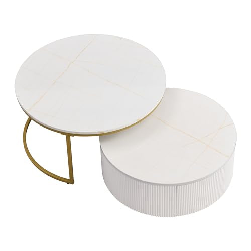 Round Nesting Coffee Table Set of 2 with Drawers W586060