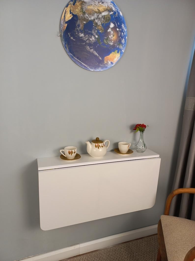 Walnut Wall-Mounted Folding Table with Shelves Q380