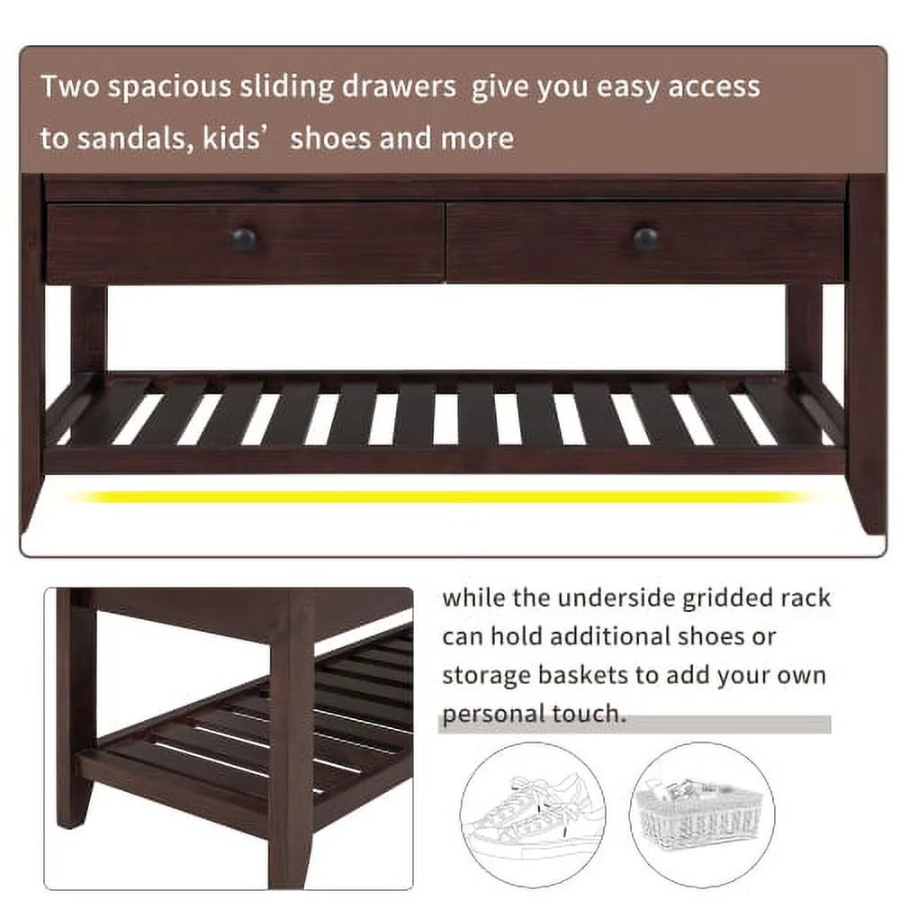 Espresso Shoe Rack with Cushioned Seat and Drawers J126