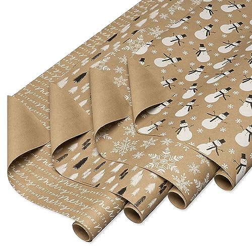 Vintage Kraft Christmas Wrapping Paper Rolls, 4 Rolls, 80 sq. ft. H324421