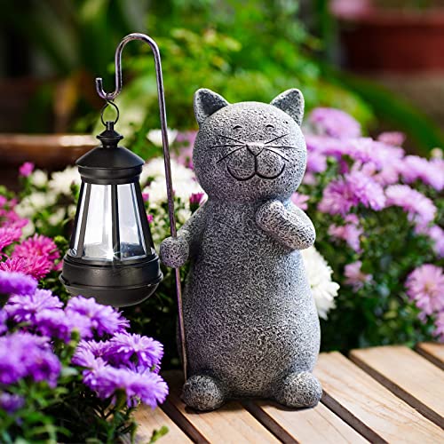 Solar Garden Statue Cat Figurine with Solar Lantern K16278