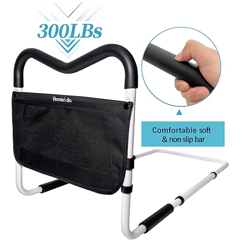 White Adjustable Bed Rail with Storage Pocket F95626