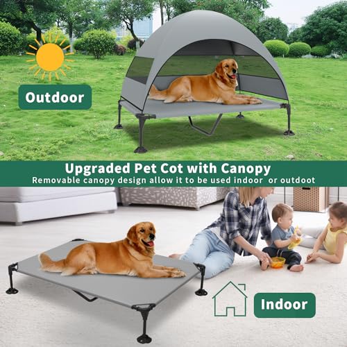 Grey Raised Outdoor Dog Cot with Removable Canopy A13199