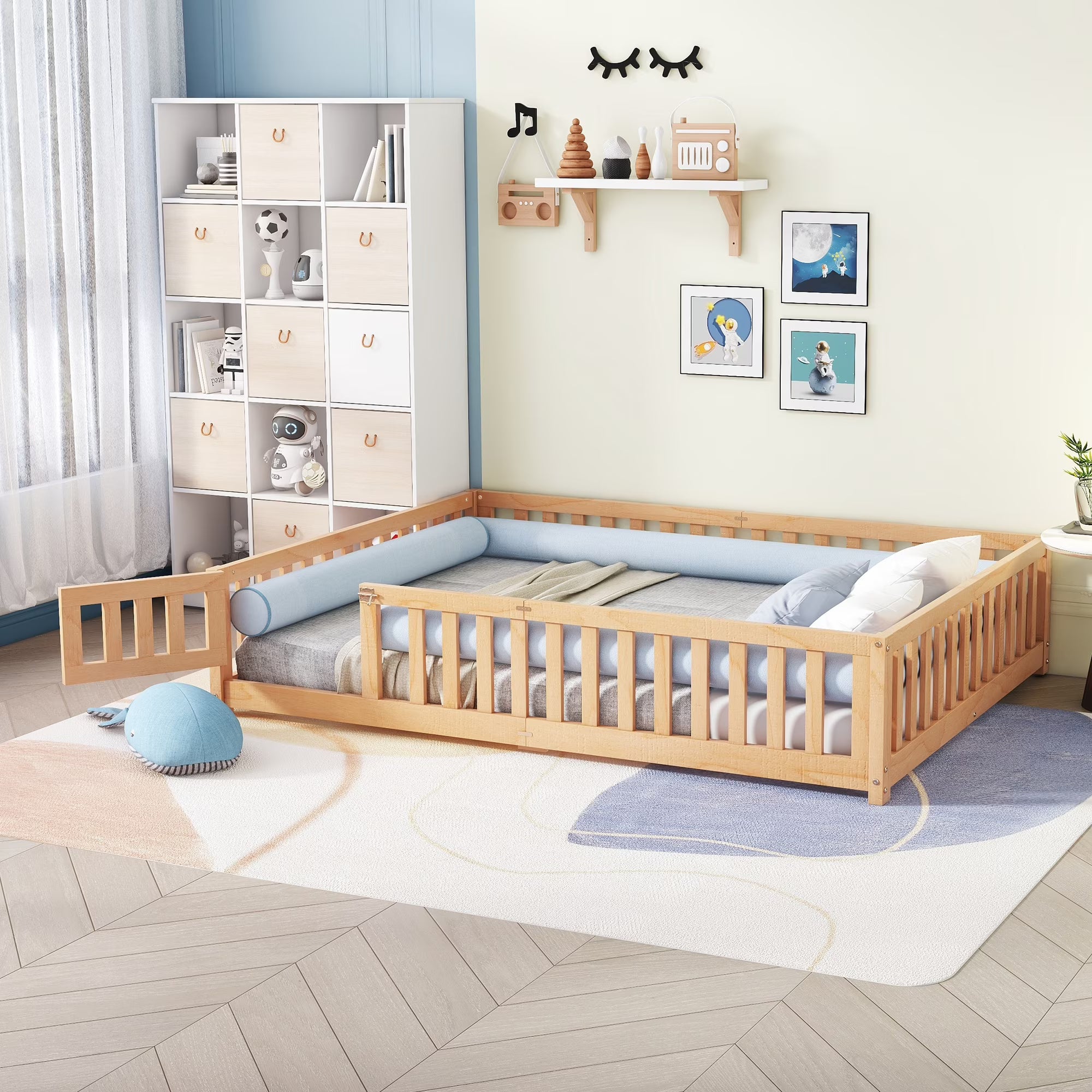Queen Size Bed Floor Bed with Safety Guardrails G352115