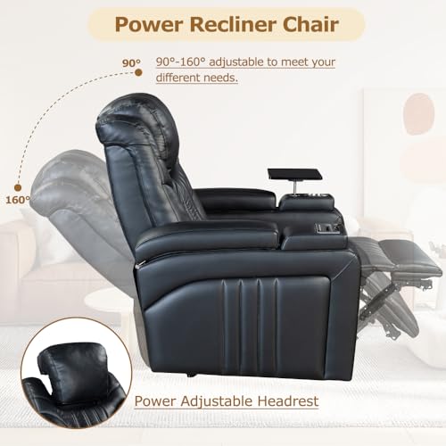 Brown Power Recliner with Power Adjustable Headrest, Wireless Charging Device, USB Port, Storage Arms, Cup Holder and Swivel Tray Table J52197