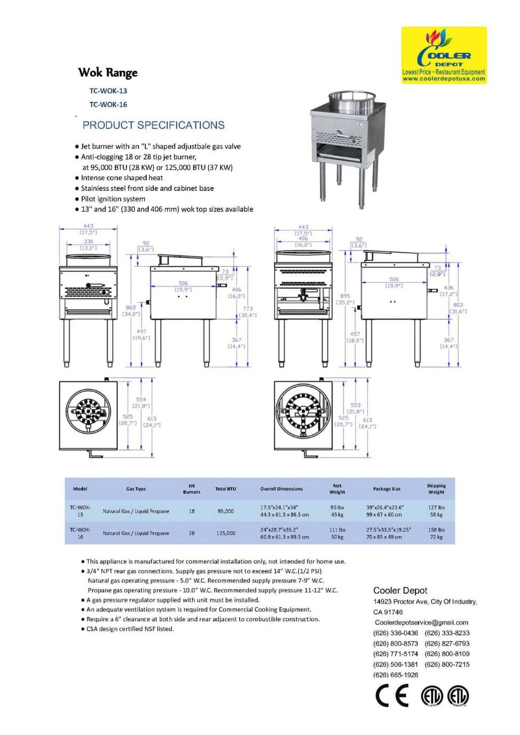 18ins one hole Propane Wok Range B431673