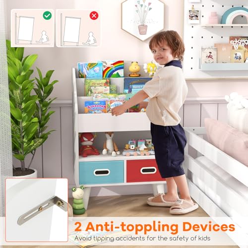 White Wooden Kids Bookshelf with 2 Cube Bins N30847