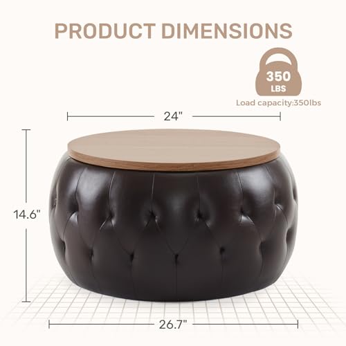 Velvet Round Storage Ottoman with Wooden Lid P118958