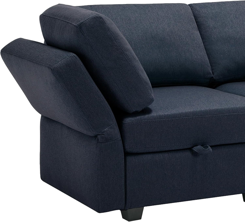 Blue 2 Seater Sectional Sofa with Ottoman and Storage X83854