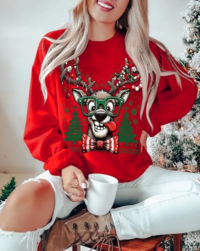 Oversized Reindeer Graphic Sweatshirts T763