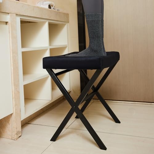 Black Square Thickened Cushion Vanity Stool with Metal X Legs S176