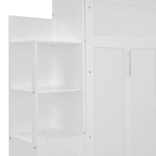 Queen Size Solid Wood Murphy Bed with Shelves and LED Lights N2382